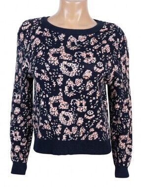 JOHN + JENN Navy Pink Pixelated Leopard Print Sweater Size Small Anthropologie